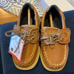 Sperry Lanyard Toddler boat shoe in tan.